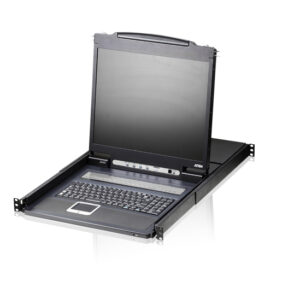 Aten Rackmount KVM Switch 8 Port VGA PS/2-USB w/ 19' LCD Display, 2x Custom KVM Cables Included, 1280x1024@75hz Display, LED Illumination