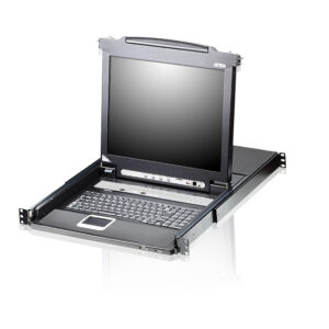 Aten Rackmount KVM Switch Single Rail 8 Port VGA PS/2-USB w/ 17' LCD Display, 2x Custom KVM Cables, 1280x1024@75hz Display, LED Illumination