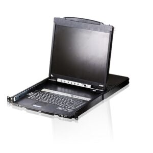 Aten Rackmount KVM Switch Dual Rail 8 Port VGA PS/2-USB w/ 19' LCD Display, 2x Custom KVM Cables Included, 1280x1024@75hz Display, LED Illumination