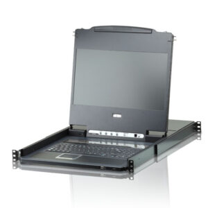 Aten Rackmount KVM Switch Single Rail 8 Port DVI USB w/ 17.3' LCD Display, 2x Custom KVM Cables, 1920x1200@60hz Display, LED Illumination