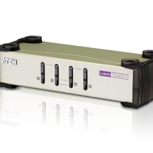 Aten Desktop KVM Switch 4 Port Single Display VGA, 4x Custom KVM Cables Included, Selection Via Front Panel, Auto Scan Mode,