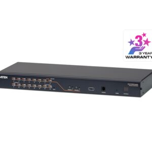 Aten Rackmount KVM Switch 2 Console 16 Port Multi-Interface Cat 5, KVM Cables NOT Included, Daisy Chainable for up to 256 Devices,