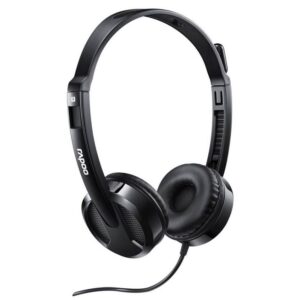 RAPOO H100 Wired Stereo Headsets - HD Voice Rotary Microphone Volume Adjustment 3.5mm Headphones with Audio split adapter cable.